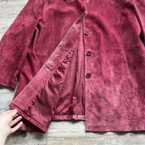 Draper's & Daemons Leather Suede Coat Red Vintage XL Button Up Blzer - Picture 6 of 8